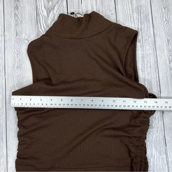 Zara Womens Top Brown UK S Sleeveless Ruched Adjustable Sides Ribbed High Neck - Picture 12 of 16